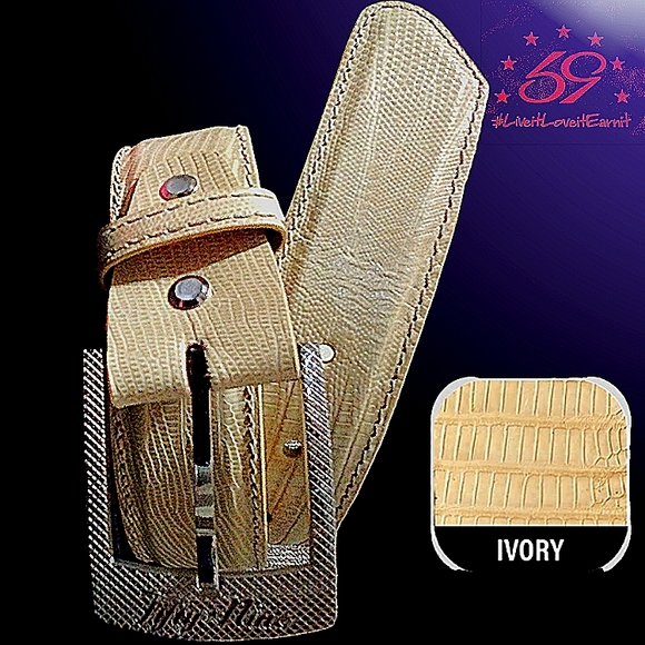 New 59 Belts | Customizable Handmade Genuine Lizard Belt | 40" Ivory | Made USA - Picture 4 of 16